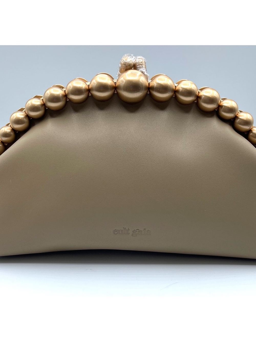 CULT GAIA Una Gold Pearl Detail Leather Sand Dollar Clutch - Picture 4 of 11